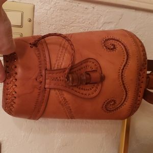 Traveler Sling Bag.  Amber rich color genuine cowhide leather.